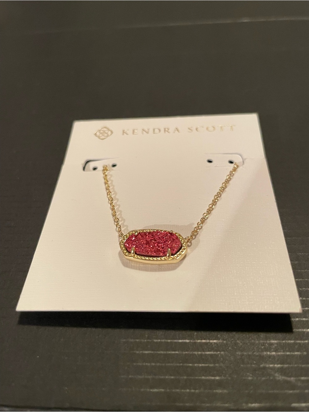 Kendra Scott Gold Necklace with Sparkling Pink Druzy Pendant Eliza